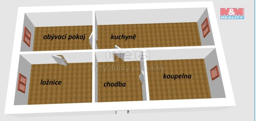 Prodej bytu 2+1, Úpice, náměstí T. G. Masaryka, 48 m2