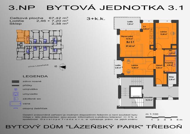 Prodej bytu 3+kk, Třeboň - Třeboň II, Lázeňská, 70 m2