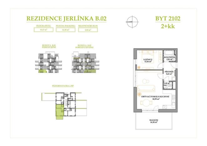 Prodej bytu 2+kk, Brno, Jerlínová, 53 m2