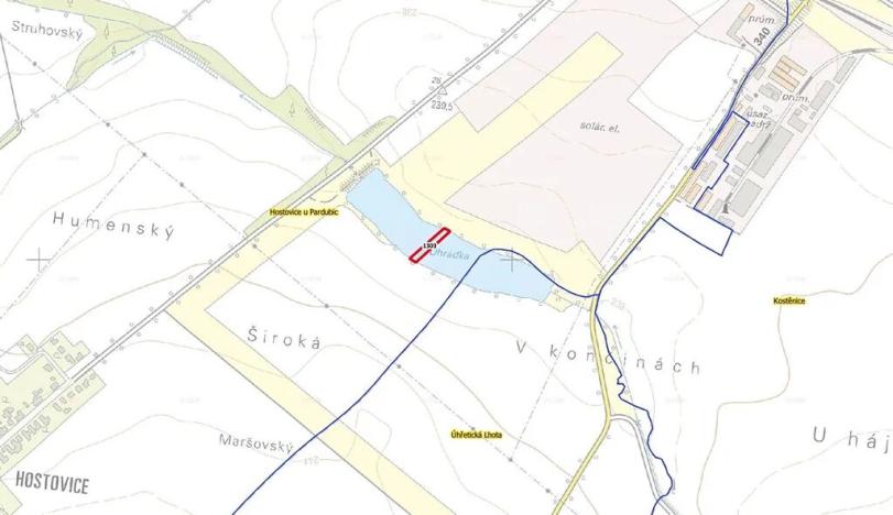 Prodej rybníku, Pardubice, 1368 m2