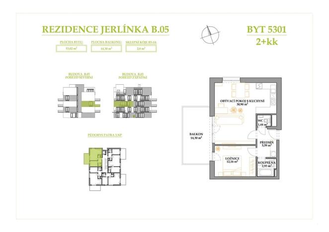 Prodej bytu 2+kk, Brno, Jerlínová, 53 m2