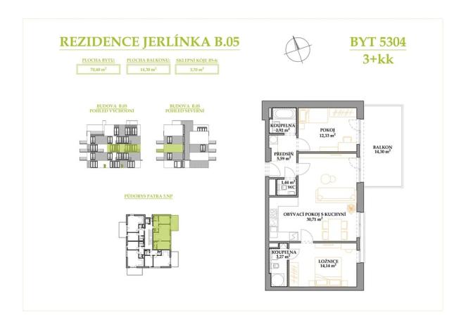 Prodej bytu 3+kk, Brno, Jerlínová, 70 m2