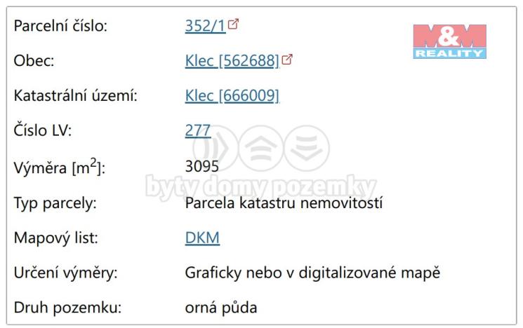 Prodej pole, Klec, 3095 m2