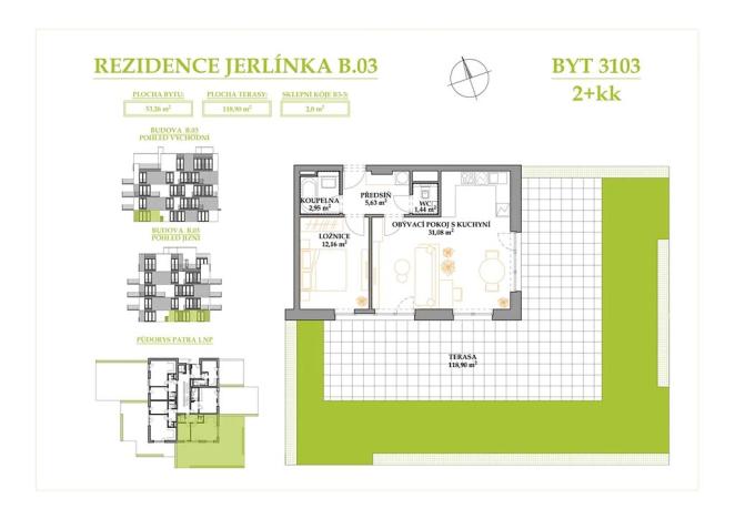 Prodej bytu 2+kk, Brno, Jerlínová, 53 m2