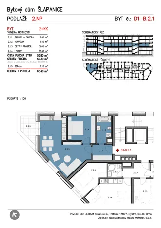 Prodej bytu 2+kk, Šlapanice, 65 m2