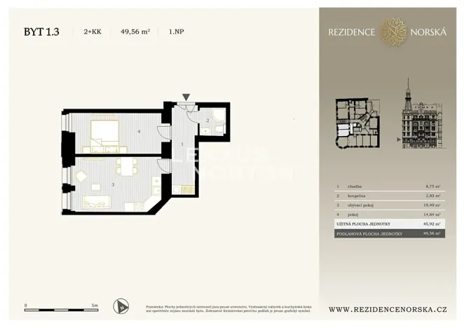 Prodej bytu 2+kk, Praha - Vršovice, Norská, 46 m2