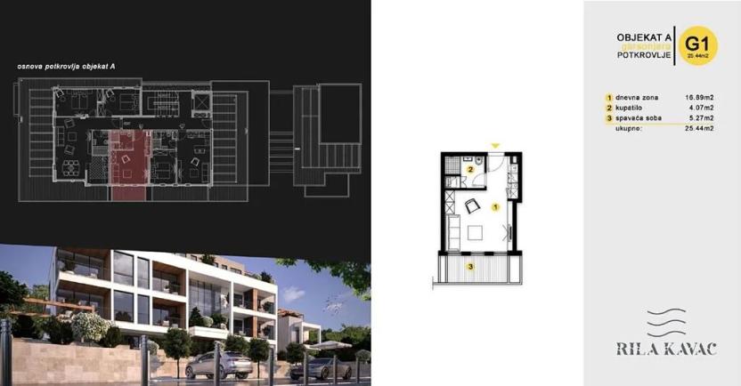 Prodej bytu 2+kk, Кавач, Černá Hora, 33 m2