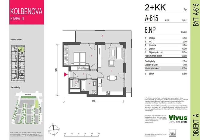 Prodej bytu 2+kk, Praha - Vysočany, Smržových, 62 m2