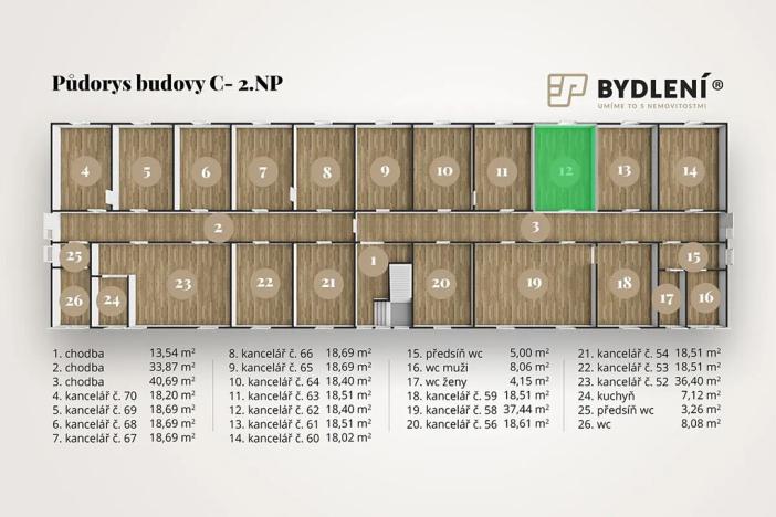 Pronájem kanceláře, Teplice, Tolstého, 2109 m2