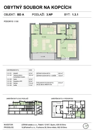 Prodej bytu 2+kk, Brno, Na kopcích, 68 m2