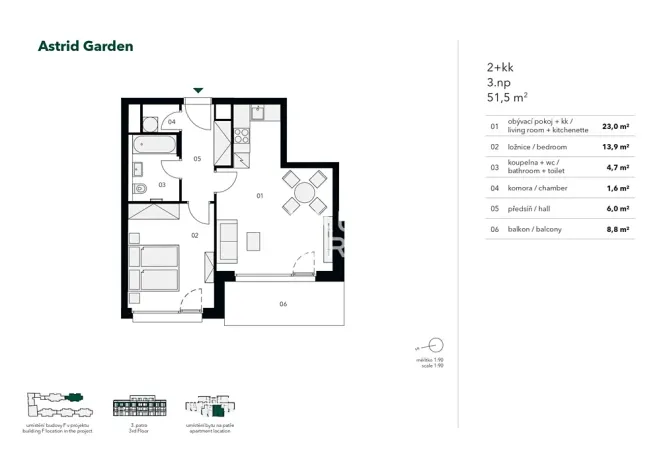 Pronájem bytu 2+kk, Praha - Holešovice, U průhonu, 52 m2
