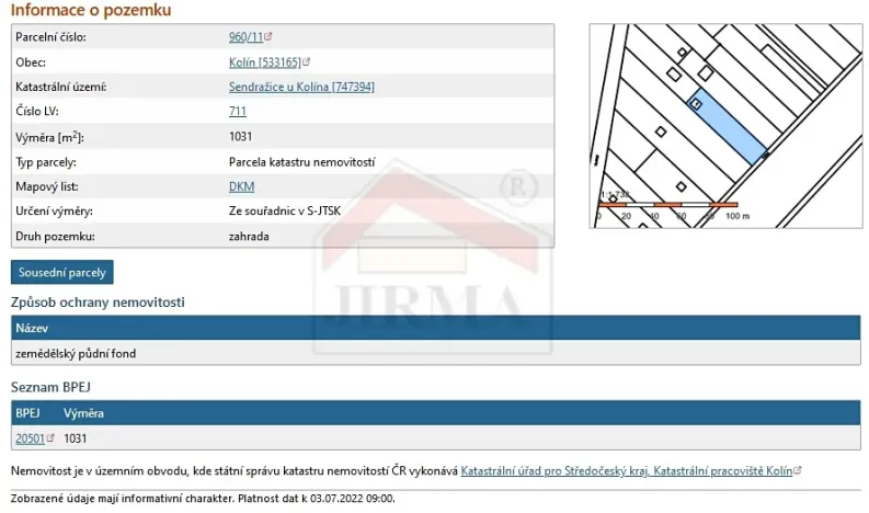 Prodej zahrady, Kolín, Prašná, 1067 m2
