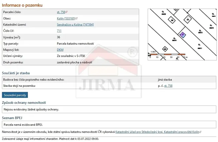 Prodej zahrady, Kolín, Prašná, 1067 m2