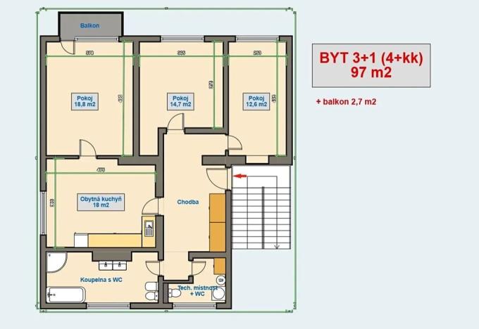 Prodej bytu 3+1, Hradec Králové, Na Kotli, 97 m2