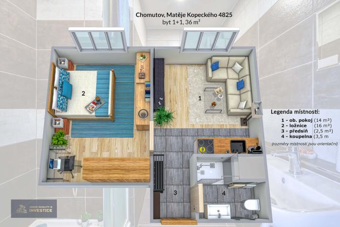 Prodej bytu 1+1, Chomutov, Matěje Kopeckého, 35 m2