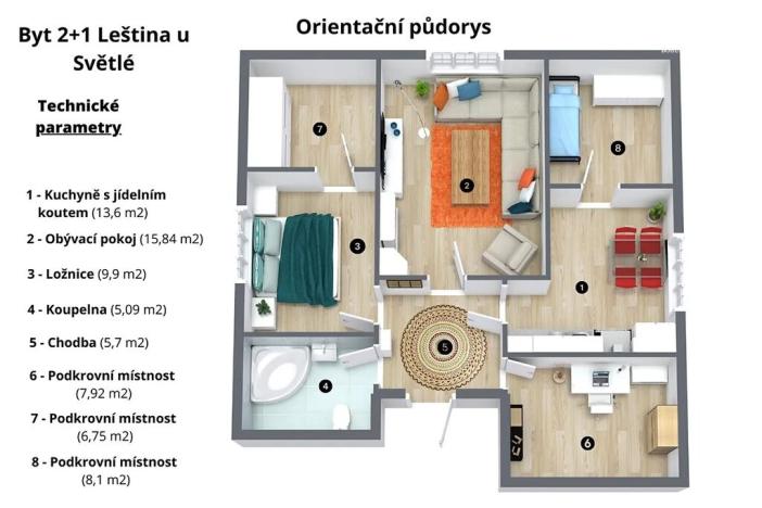Pronájem bytu 3+1, Leština u Světlé, 73 m2