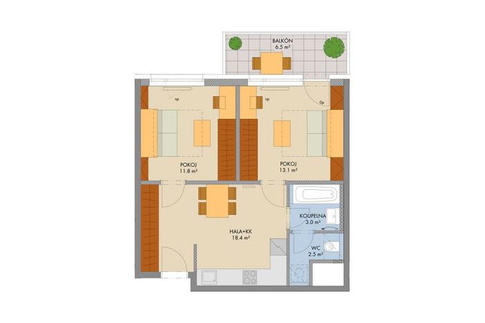 Prodej bytu 2+1, Praha, Gollové, 51 m2