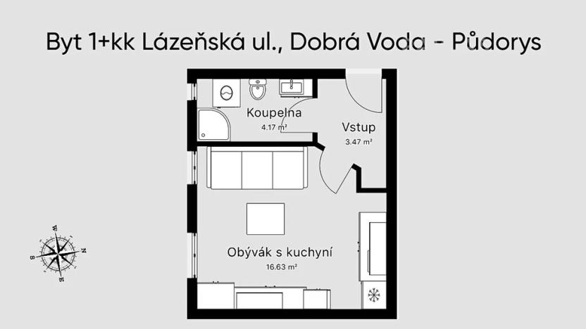 Pronájem bytu 1+kk, Dobrá Voda u Českých Budějovic, Lázeňská, 25 m2