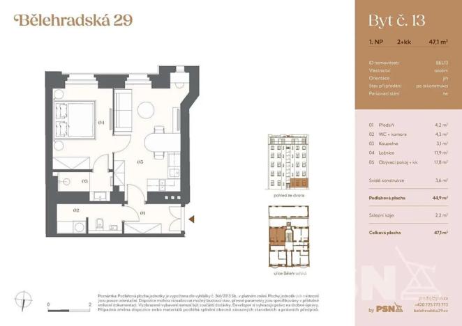 Prodej bytu 2+kk, Praha - Vinohrady, Bělehradská, 45 m2