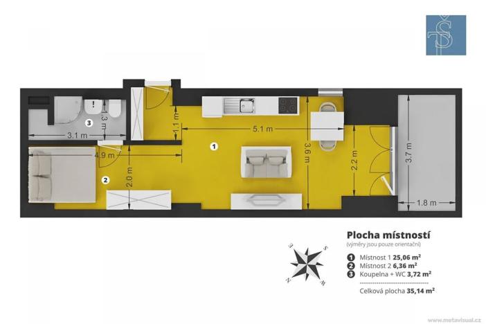 Prodej bytu 1+kk, Praha - Nusle, Na Jezerce, 35 m2