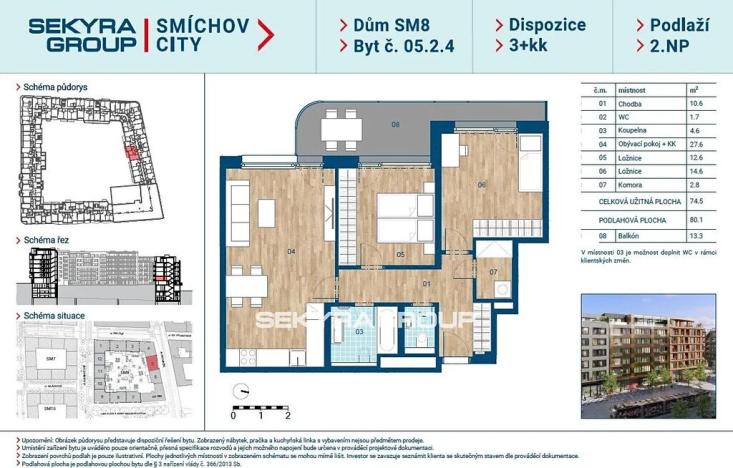 Prodej bytu 3+kk, Praha, Šiklové, 74 m2