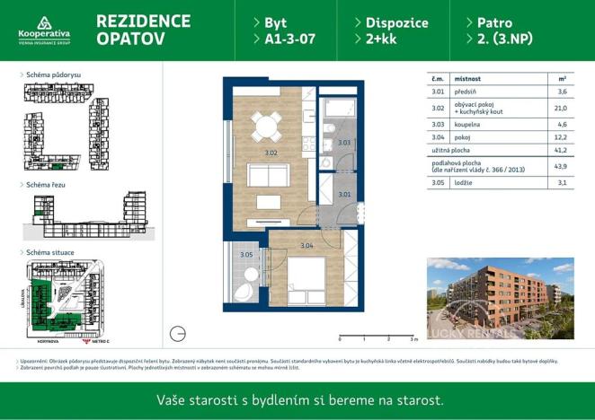 Pronájem bytu 2+kk, Praha - Chodov, Líbalova, 43 m2