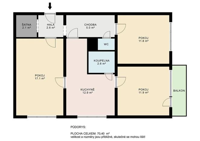 Prodej bytu 3+1, Praha - Malešice, Počernická, 71 m2