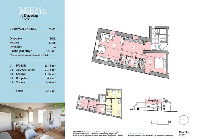 Pronájem bytu 2+kk, Miličín, 53 m2