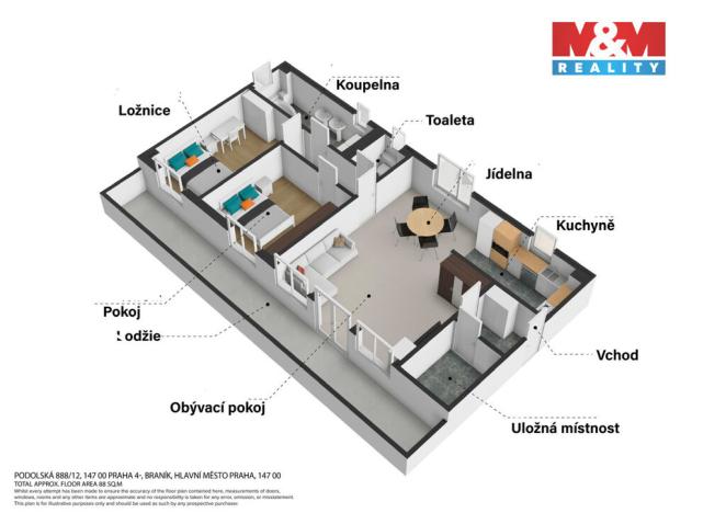 Prodej bytu 3+kk, Praha - Braník, Podolská, 83 m2