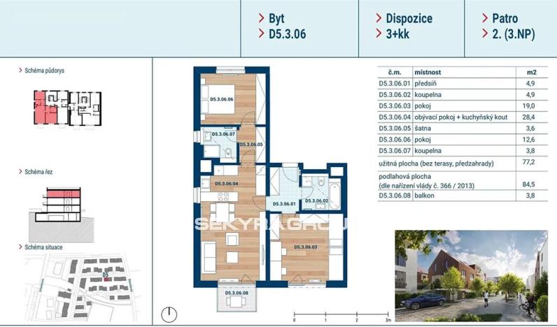 Prodej bytu 3+kk, Praha - Čakovice, Marie Podvalové, 77 m2