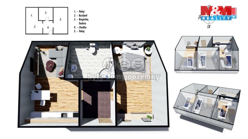 Pronájem bytu 2+kk, Kutná Hora - Žižkov, Husova, 49 m2