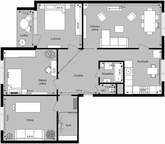 Prodej bytu 4+1, Plzeň, Rabštejnská, 92 m2
