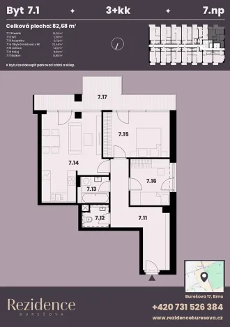 Prodej bytu 3+kk, Brno, Burešova, 81 m2