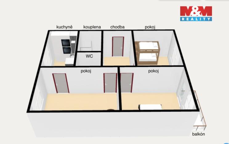 Prodej bytu 3+1, Broumov, Československé armády, 77 m2