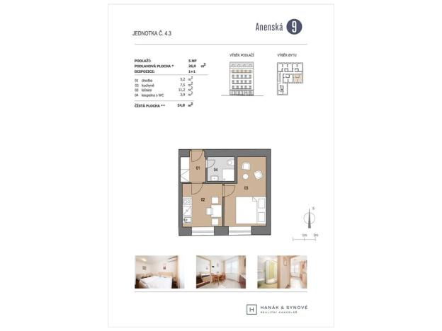 Pronájem bytu 1+1, Brno, Anenská, 26 m2