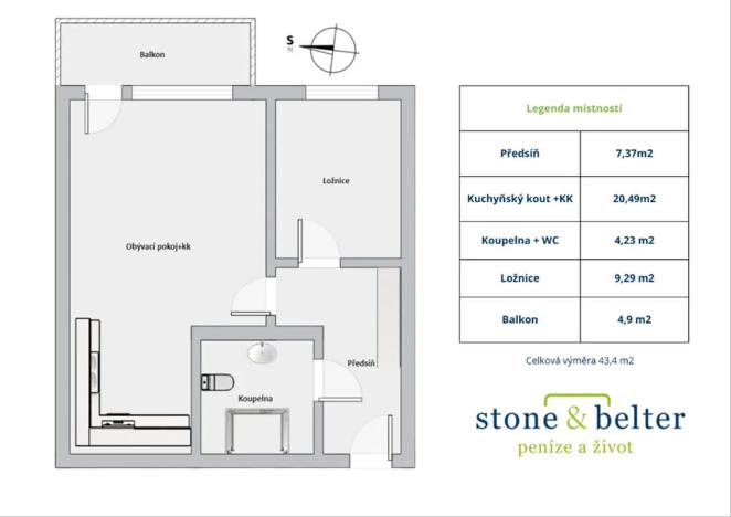 Pronájem bytu 2+kk, Praha - Hlubočepy, Fabiánové, 43 m2