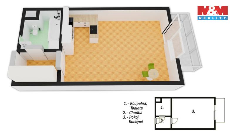 Pronájem bytu 1+kk, Pardubice - Svítkov, Dubová, 38 m2