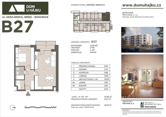 Prodej bytu 2+kk, Brno, Ukrajinská, 56 m2