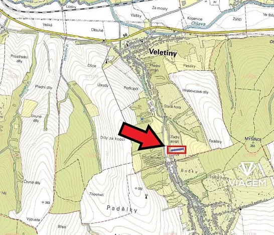 Prodej podílu lesa, Veletiny, 393 m2