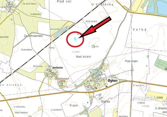 Prodej podílu pole, Býkev, 500 m2