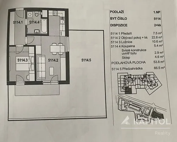 Pronájem bytu 2+kk, Praha - Letňany, Miroslava Hajna, 52 m2