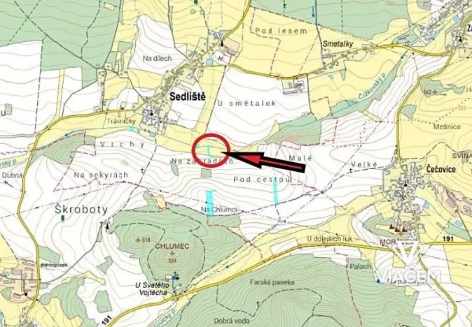 Prodej pole, Sedliště, 1308 m2