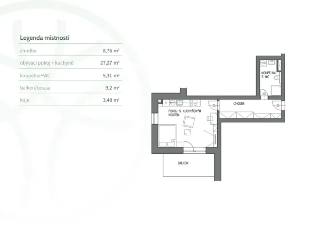 Prodej bytu 1+kk, Jablůnka, 41 m2