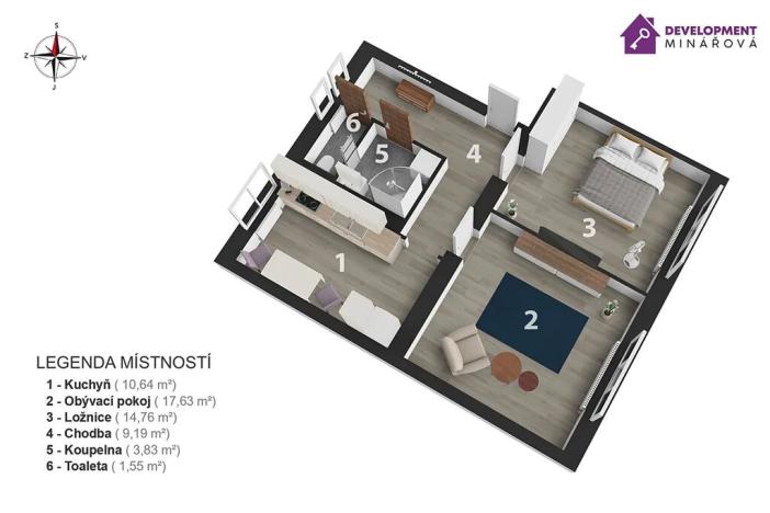 Prodej bytu 2+1, Boskovice, Lidická, 57 m2