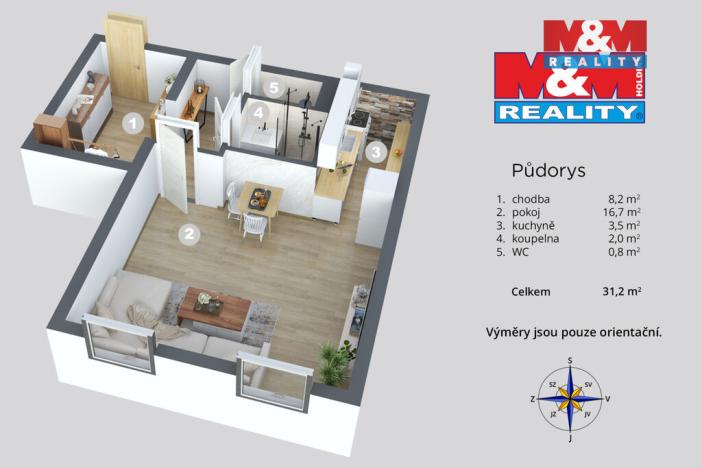 Prodej bytu 1+kk, Chlumec, Vyklická, 35 m2