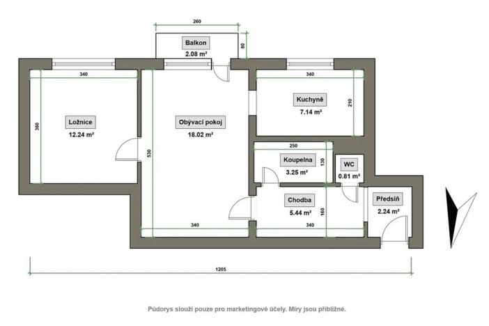 Pronájem bytu 2+1, Vsetín, Tichá, 50 m2