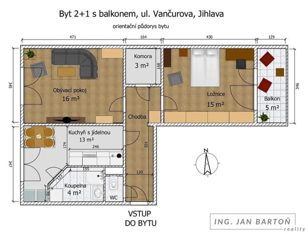 Pronájem bytu 2+1, Jihlava, Vančurova, 58 m2