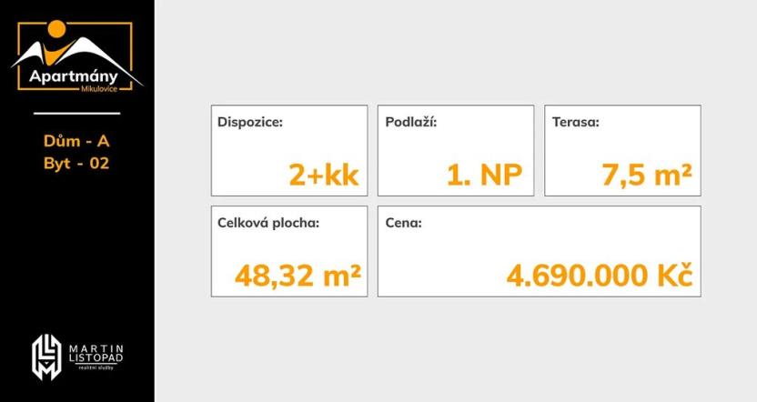 Prodej bytu 2+kk, Mikulovice, 41 m2