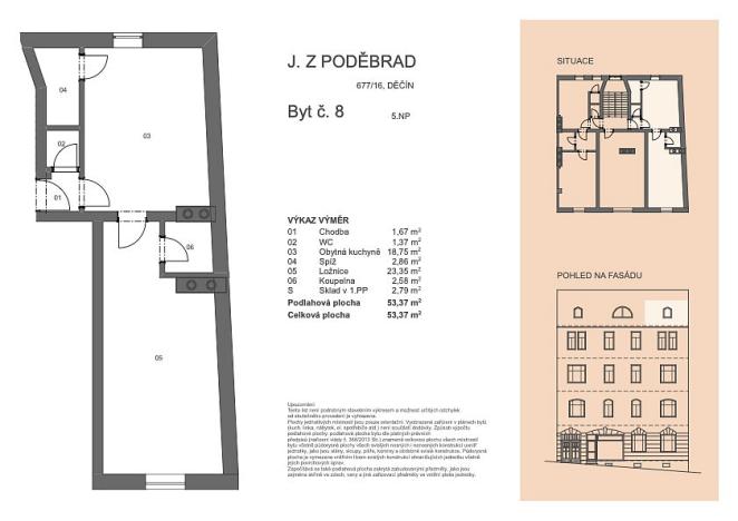 Prodej bytu 2+kk, Děčín - Děčín VI-Letná, J. z Poděbrad, 53 m2