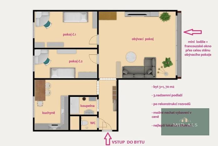 Prodej bytu 3+1, Plzeň, Manětínská, 70 m2